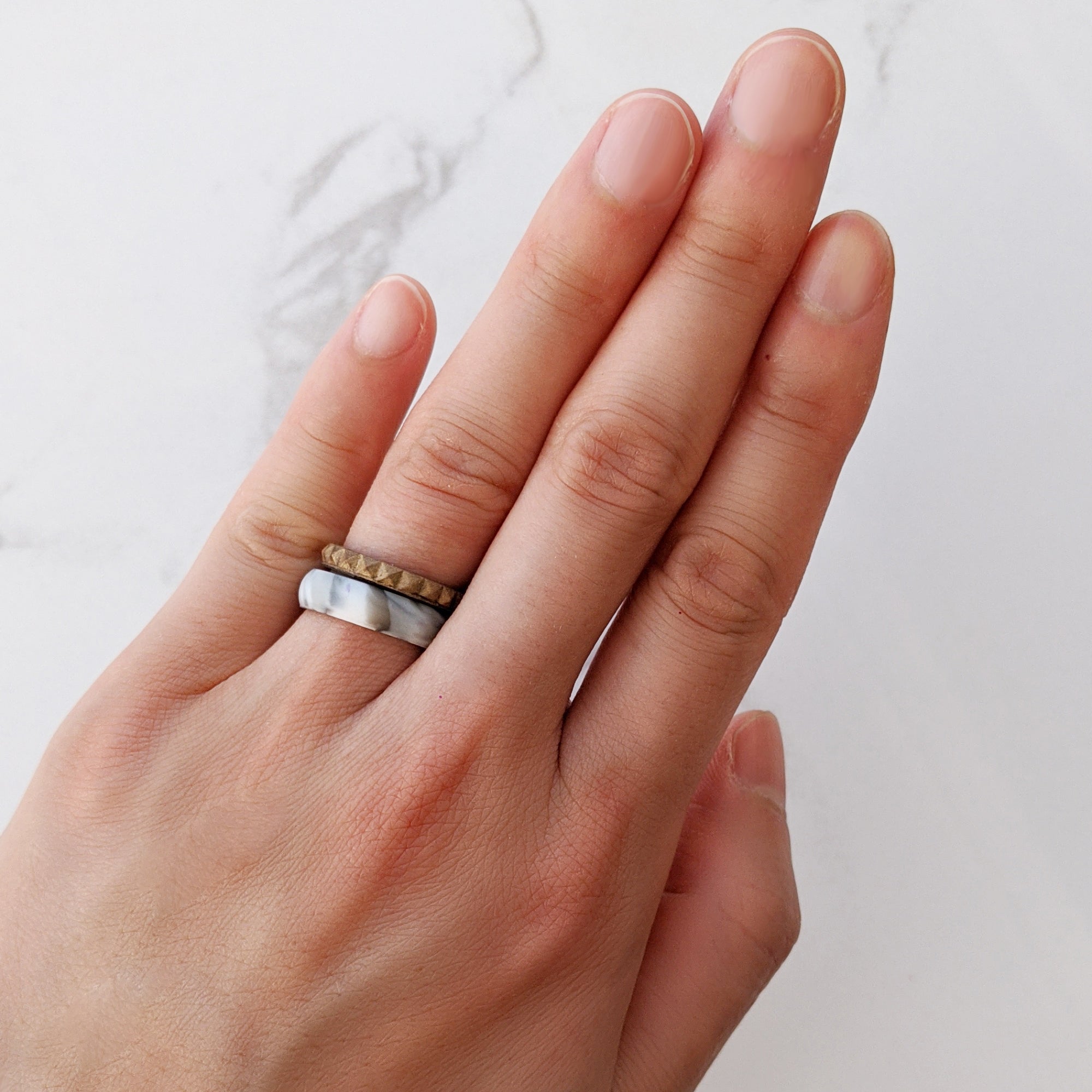 White Marble Breathable Silicone Ring for Men and Women - Knot Theory