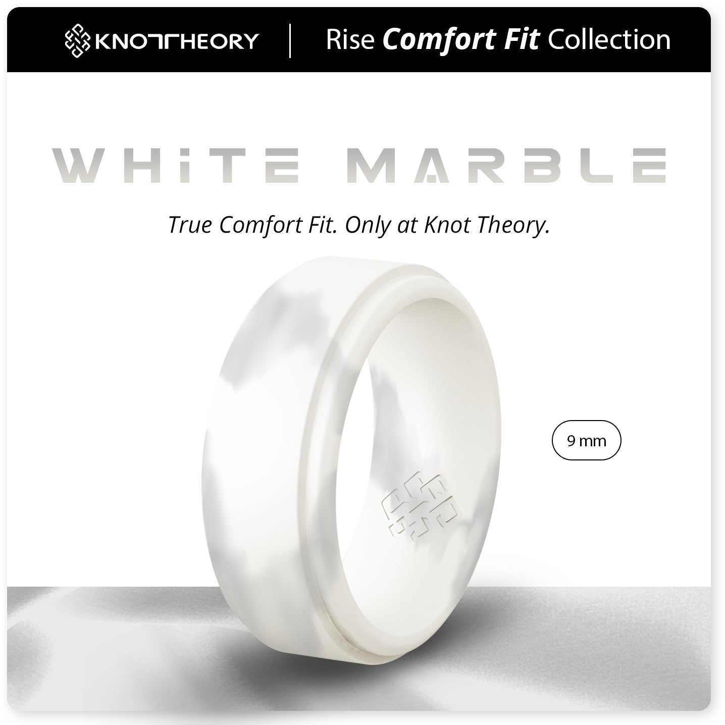 White Marble Step Edge Breathable Silicone Ring for Men - Knot Theory