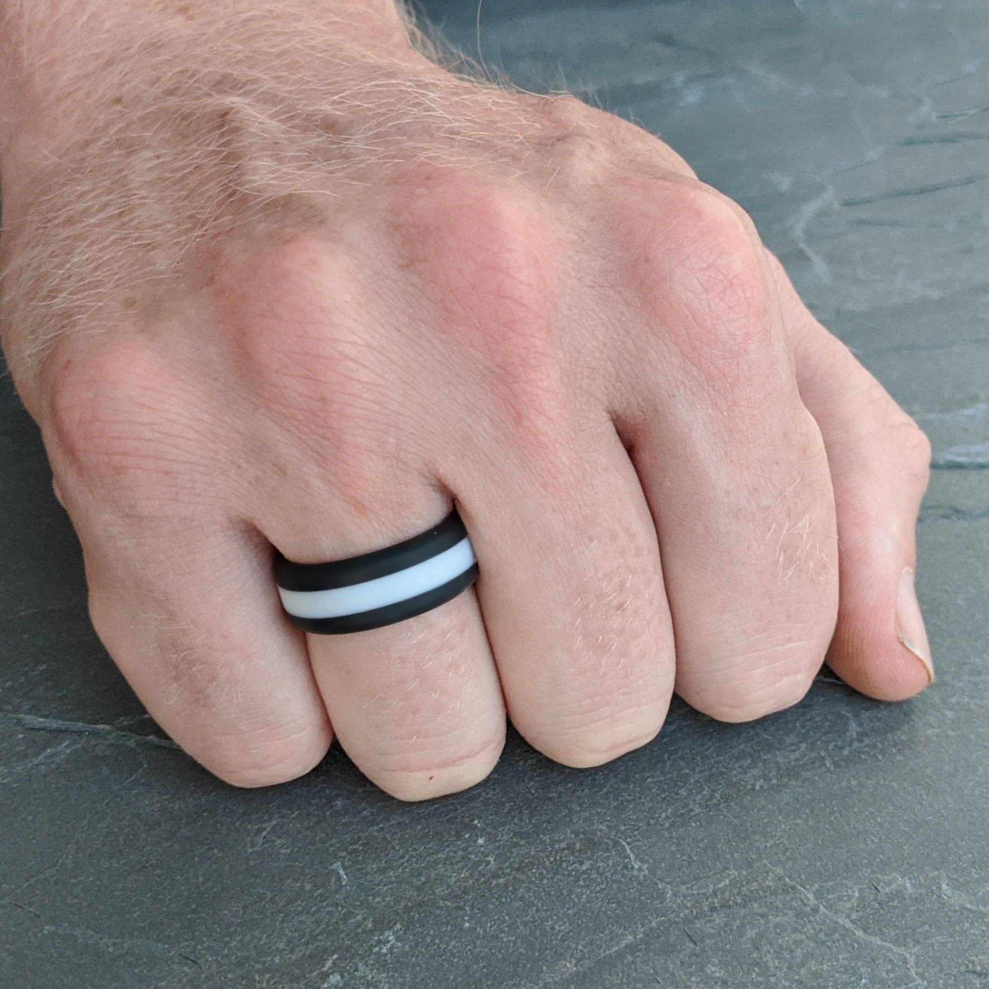 White Stripe Silicone Ring for Men - Knot Theory