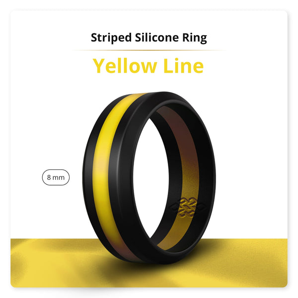 Yellow Stripe Silicone Ring For Men and Women - Knot Theory